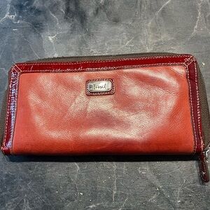 Fossil Cherry Red Leather Zip Wallet